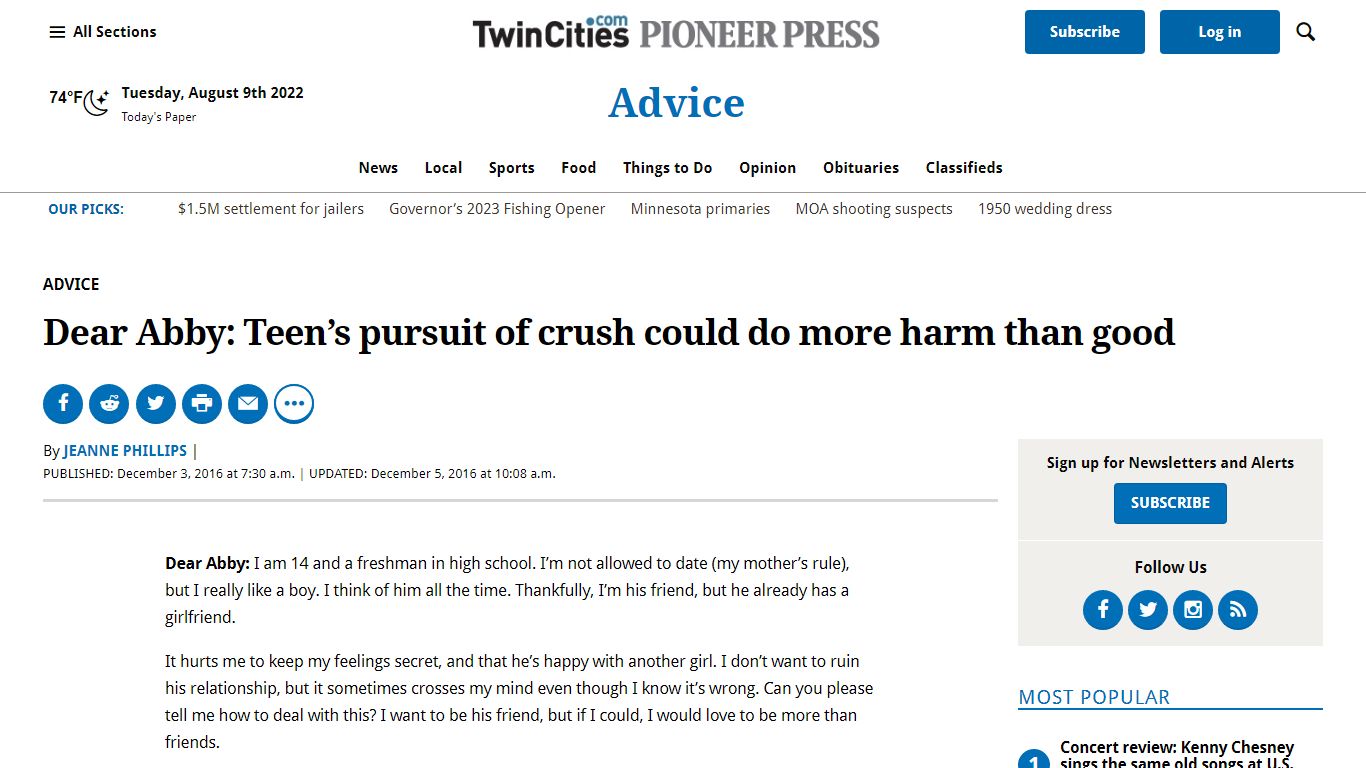 Dear Abby: Teen’s pursuit of crush could do more harm than ...