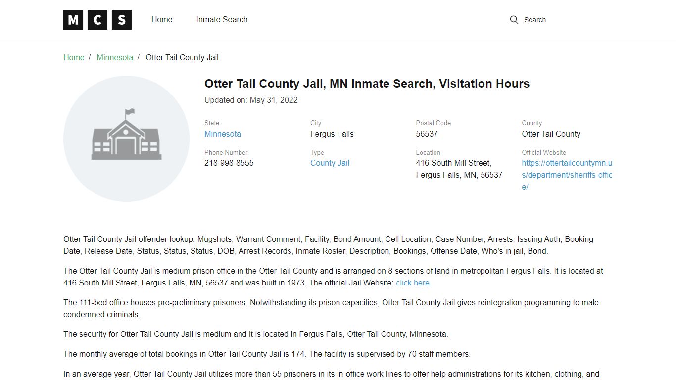 Otter Tail County, MN Jail Inmates Search, Visitation Rules